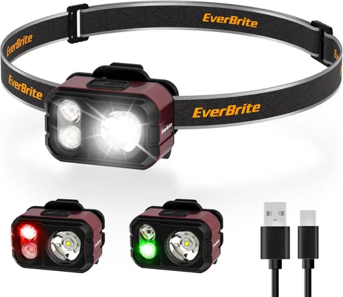 Miniatura 11 de EverBrite Linterna frontal recargable de 400 lúmenes, lámpara de cabeza ligera y cómoda de 1.59 onzas con clip para sombrero, IP67 impermeable, luz