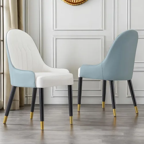 Miniatura 10 de Juego de 2 sillas de comedor modernas, sillas de ocio laterales con cojín de poliuretano con respaldo medio, sillas de cocina tapizadas con patas