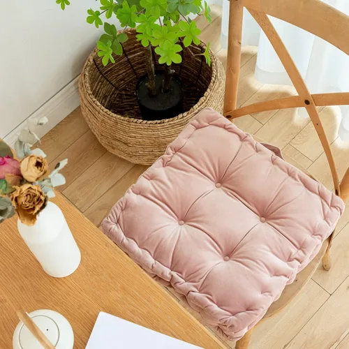 Miniatura 5 de Cojines cuadrados para asiento de suelo, cojín de asiento de silla de tatami de color sólido con asa, cojín de terciopelo portátil grueso para yoga