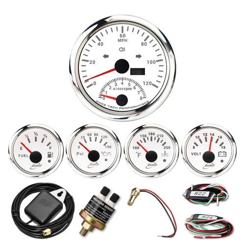 RACETECH - Juego de 5 medidores 85 mm (3-3/8") 2 en 1 velocímetro GPS 120 MPH tacómetro 8000 RPM indicador de luz y odómetro - 52 mm (2-1/16")