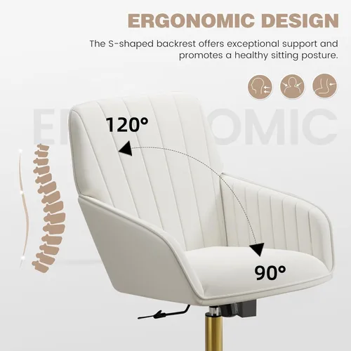 Miniatura 8 de YISHENG Silla de oficina en casa de terciopelo con base dorada, silla tapizada y acolchada moderna ajustable en altura, silla de escritorio dorado