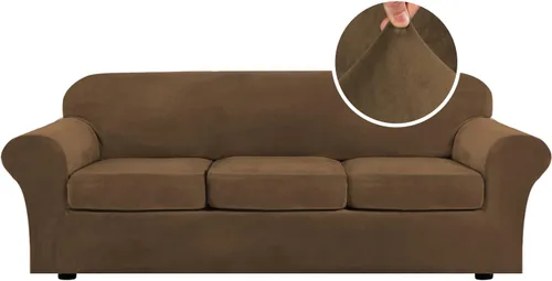 Miniatura 12 de H.VERSAILTEX - Funda elástica para sofá de 3 piezas, de suave terciopelo afelpado, para sofá biplaza con 2 cojines de hasta 72 pulgadas de ancho, se