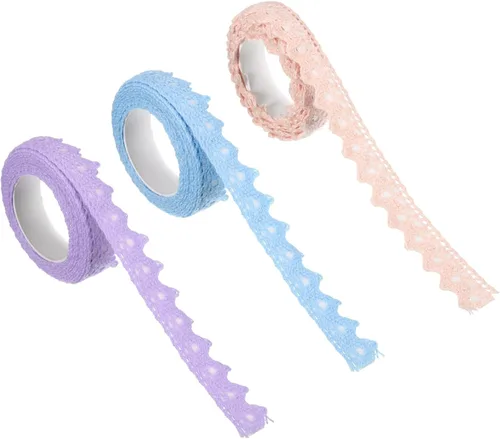 Miniatura 9 de PATIKIL Cinta de encaje autoadhesiva de 0.6 pulgadas de ancho, 2 yardas, paquete de 3 calcomanías de algodón con ribete Washi para manualidades