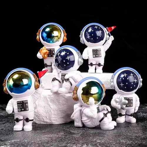 Miniatura 5 de Estatuas de Astronautas con Estrellas Azules, Figurillas de Resina con Tema Espacial para Tartas, Adornos para Estanterías y Habitaciones