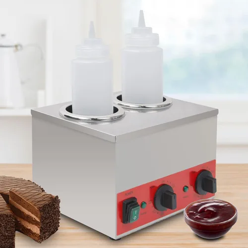 Miniatura 6 de Calentador de salsa eléctrico comercial de doble pozo, dispensador de botellas para queso Nacho, chocolate, mermelada y mantequilla, temperatura