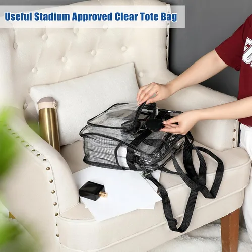 Miniatura 3 de Silkfly Bolsa de viaje de PVC transparente aprobada para estadios, con asas, correa para el hombro, cremallera para mujer, 2 unidades 2 Pcs