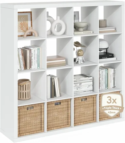 Miniatura 61 de Furinno Organizador de Almacenamiento en Cubos Decorativos con Respaldo Abierto, 4 Cubos, Gris Claro
