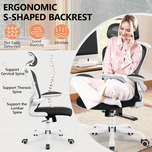 Miniatura 3 de FelixKing - Silla de oficina con reposacabezas, silla de escritorio ergonómica con ruedas, silla giratoria cómoda para tareas con soporte lumbar