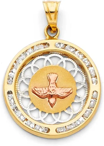 Miniatura 2 de Colgante de oro tricolor real de 14 quilates con colgante de paloma de Espíritu Santo CZ