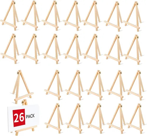 Paquete de 26 caballetes de madera de 9 pulgadas, caballete de fiesta de pintura, caballetes de mesa para niños, estudiantes, para pintura, lienzo