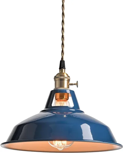 Miniatura 12 de CLAXY Luces Colgantes Industriales Blancas de Metal Estilo Granero con Interruptor E26, Lámpara de Techo Colgante para Cocina, Loft, Bar, Vestíbulo