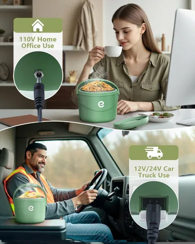 Miniatura 3 de Esemoil Lonchera eléctrica para adultos, lonchera con calefacción más rápida de 80W, lonchera portátil con calentador de alimentos de 12V/24V/110V