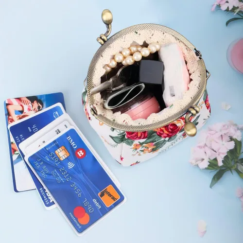 Miniatura 3 de Oyachic Monedero estampado vintage con hebilla de embrague, monedero con cierre de beso, monedero con cierre floral, carteras para mujer