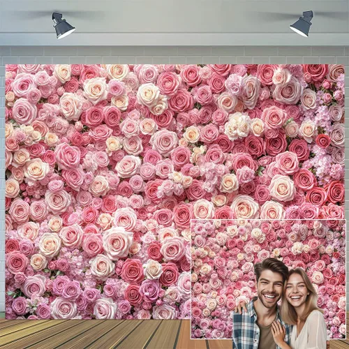Miniatura 11 de Telón de fondo de flores de primavera de 5 x 3 pies para sesión de fotos de flores rosas y flores, decoración de fiesta de té, telón de fondo