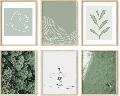 Miniatura 60 de HAUS AND HUES Arte abstracto para pared, juego de 6 arte moderno japonés para pared, decoración de pared estética, póster de mariposa y luna, obra