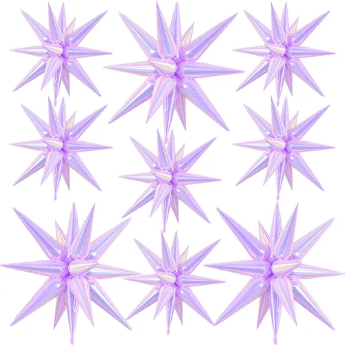 Miniatura 12 de 9 piezas de globos de estrella beige, grandes globos de papel de aluminio en forma de estrella en explosión, globos de Mylar en punta color crema