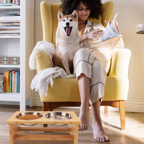 Miniatura 8 de HTB Cuencos elevados para perros, soporte elevado para perros con 2 cuencos de acero inoxidable, cuencos elevados para perros grandes, medianos