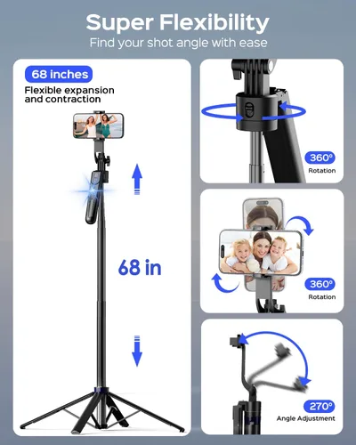 Miniatura 5 de NEMOVA Trípode de seguimiento facial automático de 68 pulgadas para iPhone, trípode de teléfono con rotación de 360° con control remoto inalámbrico