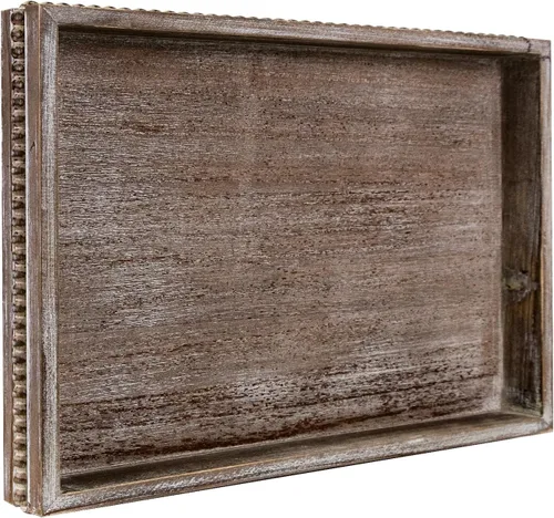 Miniatura 13 de MAONAME Bandeja de Madera para Servir, Bandeja de Madera Estilo Granja con Cuentas, Bandeja Octogonal para Servir Blanca Lavada, Bandeja de Mesa