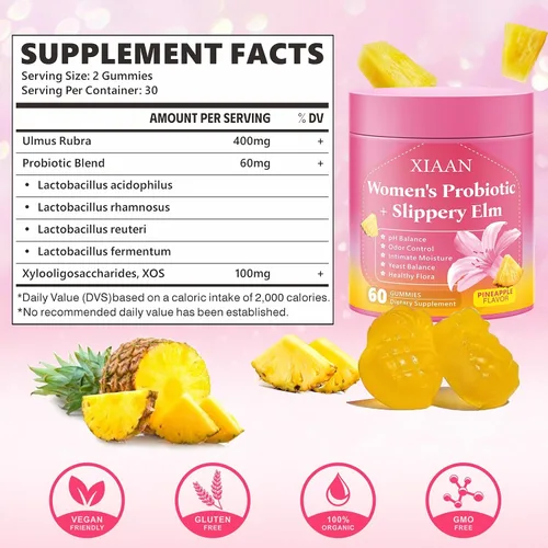 Miniatura 2 de Gomitas probióticas de olmo resbaladizo para mujer, sus jugosos probióticos femeninos apoyan el equilibrio del pH y el sistema inmunológico, gomitas