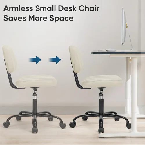 Miniatura 3 de DUMOS Silla pequeña de escritorio de oficina, piel sintética sin brazos con cómodo soporte lumbar, altura ajustable para no tener brazos, para Beige