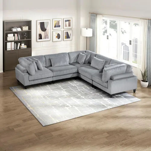 Miniatura 24 de Lexicon Sofá modular de 120 pulgadas, sofá modular de microfibra de gran tamaño de 4 plazas en forma de L, 6 almohadas decorativas y arreglo Beige