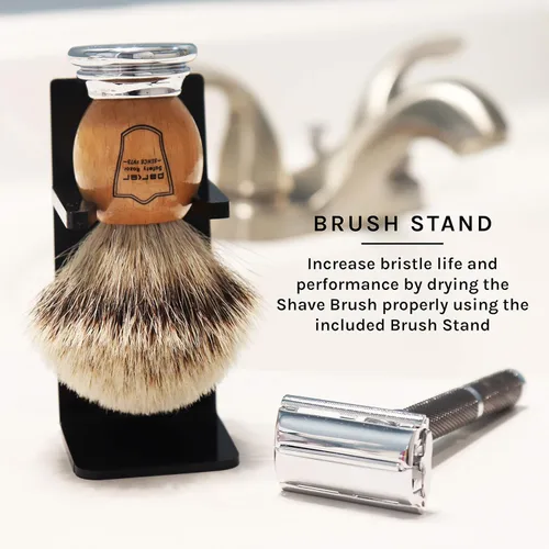 Miniatura 7 de Parker - Brocha de afeitar 100% Silvertip Badger – Mango de madera de olivo, nudo largo de 0.866 in con soporte de resina – Cerdas supersuaves