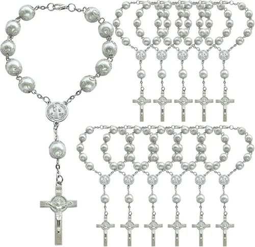 Rosario de la década de perlas de imitación - Bautizo/Bautizo/Primera Comunión/Boda/Recuerdos de membrillo de imitación - Bautizo/Quinceañera