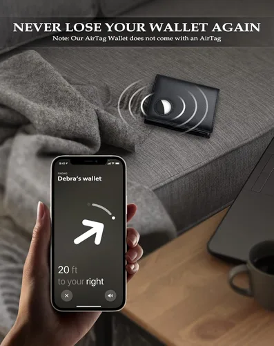 Miniatura 18 de Swallowmall AirTag Billetera para hombre con bloqueo RFID, de piel auténtica, plegable, para AirTag con 1 ventana de identificación, 13 tarjeteros