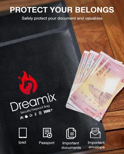 Miniatura 3 de Dreamix Bolsa de documentos ignífuga e impermeable, almacenamiento seguro, objetos de valor, joyería en efectivo, documentos legales, archivo