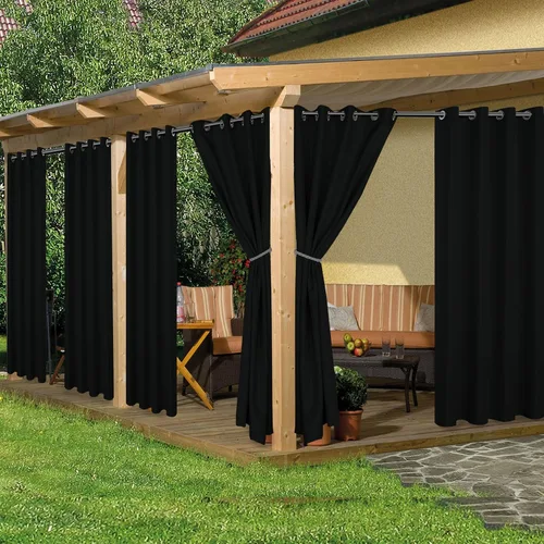 Miniatura 12 de HolidayIdeas Cortinas impermeables para patio, 4 paneles, 54 x 84 pulgadas, protección de privacidad y filtrado de luz, cortinas exteriores con Negro