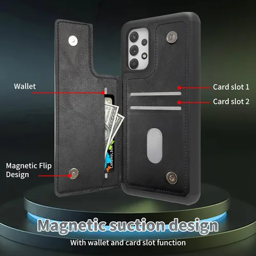 Miniatura 6 de Funda tipo cartera para Samsung Galaxy A14 5G con tarjetero y bloqueo RFID, piel sintética suave, función atril, cierre magnético, funda delgada