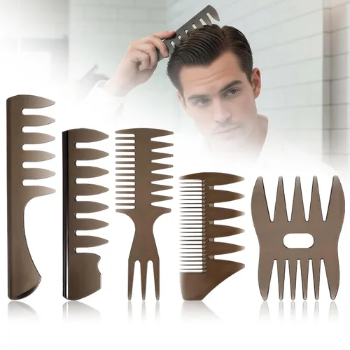 Juego de 5 peines para peinar el cabello, con textura de dientes anchos, cepillo profesional de doble cara para peluquería, accesorio para el