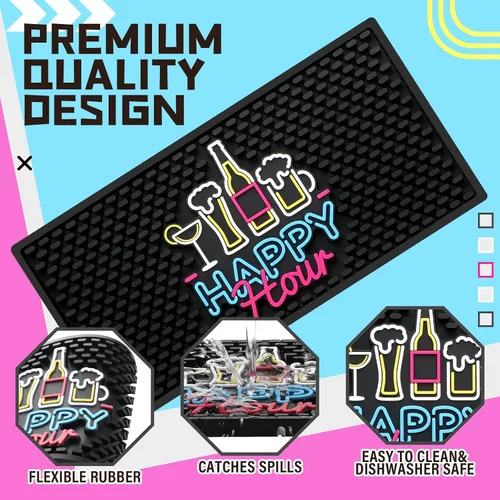 Miniatura 2 de Preboun Tapete de bar para encimera con patrón fluorescente de goma gruesa antideslizante negro para café, cocina, restaurantes, entretenimiento