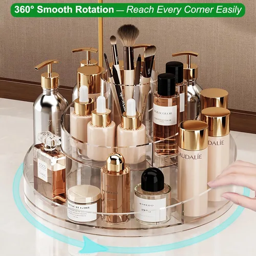 Miniatura 3 de Taiuloo Organizador de maquillaje giratorio de 360 grados, bandeja de almacenamiento cosmético de acrílico transparente Lazy Susan para cuidado