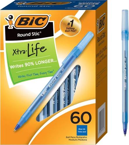 Miniatura 13 de BIC Round Stic Xtra Life - Bolígrafo con punta media de 0.039 pulgadas y flujo de tinta consistente en tinta azul, 60 unidades (paquete de 2)
