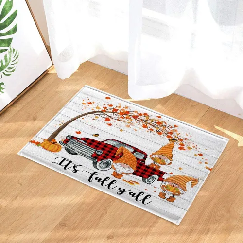 NYMB Alfombras de baño divertidas de gnomo para baño, diseño de hojas de arce otoñal, búfalo, cuadros rústicos, alfombra de baño de madera gris,