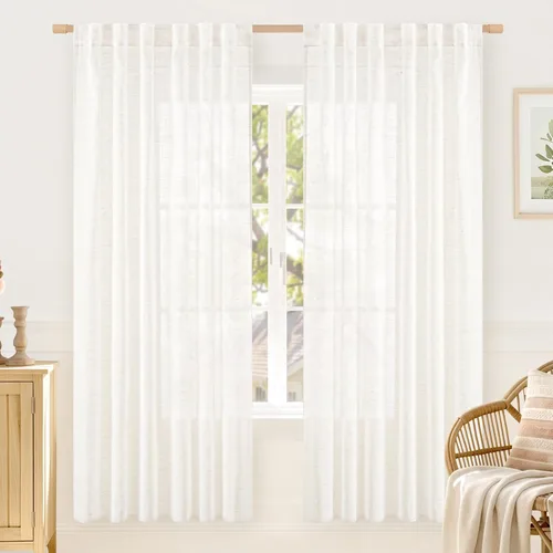 Miniatura 27 de LAMIT Cortinas de lino beige de 30 pulgadas de largo para ventanas pequeñas, cortinas semitransparentes filtrantes de luz, pestaña trasera