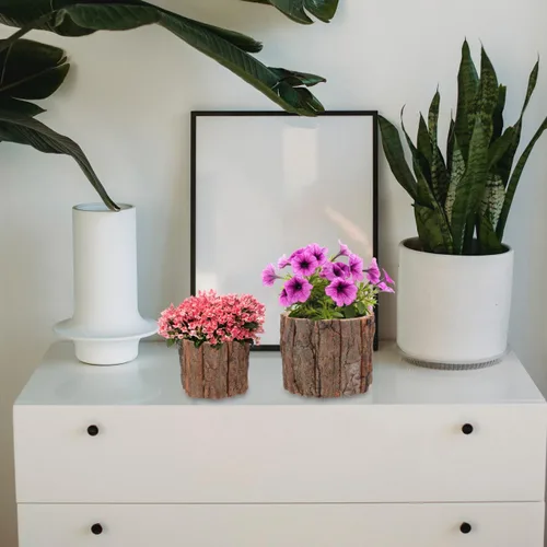 Miniatura 7 de YARNOW Juego de 6 macetas de corteza de madera rústica para decoración de jardín interior y exterior, textura natural, jarrones decorativos