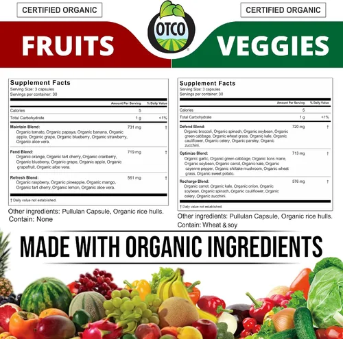 Miniatura 2 de Fabricado con cápsulas orgánicas de frutas y verduras, suplemento vitamínico vegetal superalimento para mujeres y hombres, mezcla de frutas