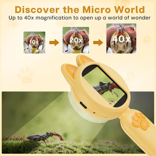 Miniatura 2 de Microscopio Mia para niños, mini microscopio digital con pantalla IPS de 2 pulgadas, kit de juguete educativo de ciencia de mano, regalos de Amarillo