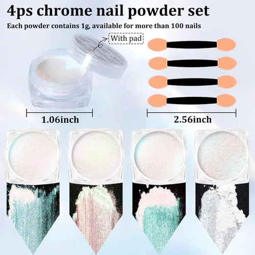 Miniatura 2 de Polvo de uñas cromado de 4 colores, espejo metálico, efecto brillantina, pigmento iridiscente aurora, polvo de perlas de sirena, kit de polvo