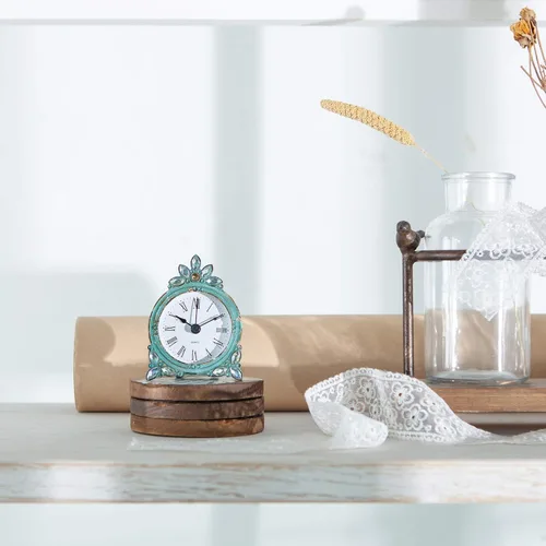 Miniatura 4 de NIKKY HOME - Reloj de mesa mini de cuarzo peltre vintage con cristal brillante de strass, 2.87 x 1.37 x 3.87 pulgadas, Aqua