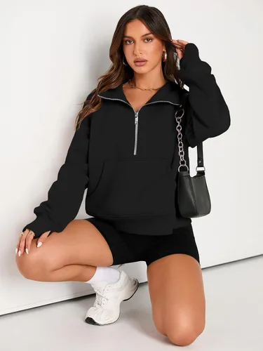 Miniatura 4 de AUTOMET Sudaderas con media cremallera para mujer, sudadera corta de vellón con cremallera de un cuarto, sudaderas con capucha para el otoño, a