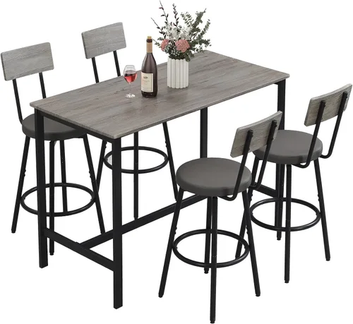 Miniatura 8 de Zevemomo Juego de mesa de comedor de 5 piezas, juego de mesa de bar para 4, mesa de cocina y sillas, mesa alta de altura de mostrador con 4
