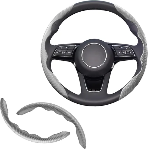 Miniatura 9 de 2 piezas Fundas de Volante de Fibra de Carbono de Ajuste Universal, Funda de Volante Antideslizante/Protector de Volante Segmentado/Accesorios Rojo