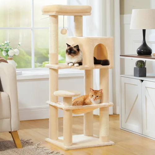 MUTTROS Árbol para gatos de interior, torre para gatos de varios niveles de 44.5 pulgadas con hamaca grande de marco de metal, condominio para gatos