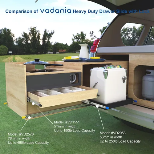 Miniatura 6 de VADANIA Deslizador de cajón resistente de 12" con cierre #VD1551, capacidad de carga de 150 lb, extensión completa de 3 pliegues, cierre