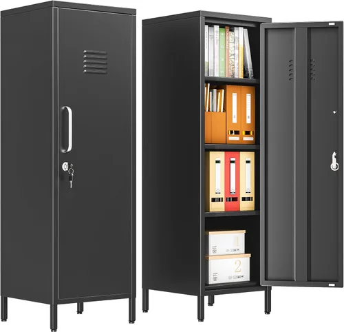 Miniatura 14 de Gabinete de casillero de almacenamiento de 62.2 cm de alto de metal con cerradura - Gabinete pequeño con cerradura para empleados, casillero