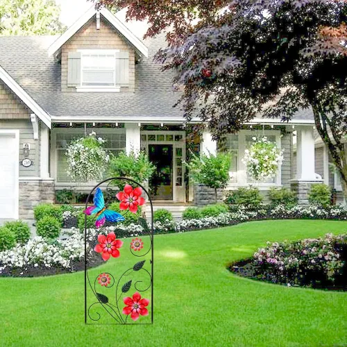 Miniatura 7 de YEAHOME Estacas Decorativas de Jardín de 34 Pulgadas, Decoración de Jardín al Aire Libre de Metal con Flores y Mariposas, Decoración de Jardinería